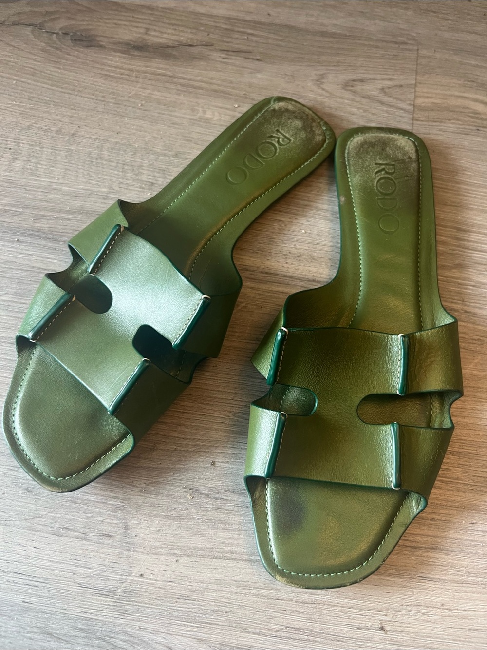 Rodo Green Leather Slide Mules for Women